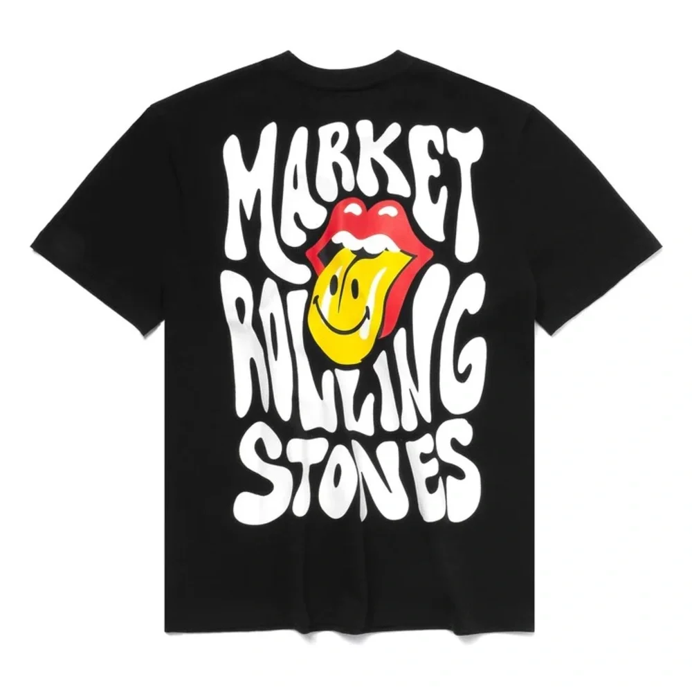 SOLD OIT NWT Unisex Market X Smiley X The Rolling Stones Black T-Shirt XL - Picture 6 of 12